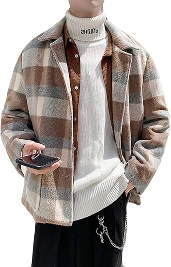 Amazon Mengfan チェック柄 チェスターコート ロング メンズ 秋冬 ラシャコート 長袖 無地 大きい シンプル オーバーコート ゆったり ビジネス ハンサム アウター かっこいい 韓国 コート ジャケット 通販