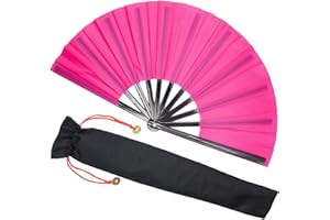 Zolee Large Rave Clack Fan for Line Dancing - Boots on The Ground Folding Hand Fan - Foldable Chinese Tai Chi Kung Fu Fan - for EDM, Music Festival, Hot Flashes, Event, Party, Dance (Pink)
