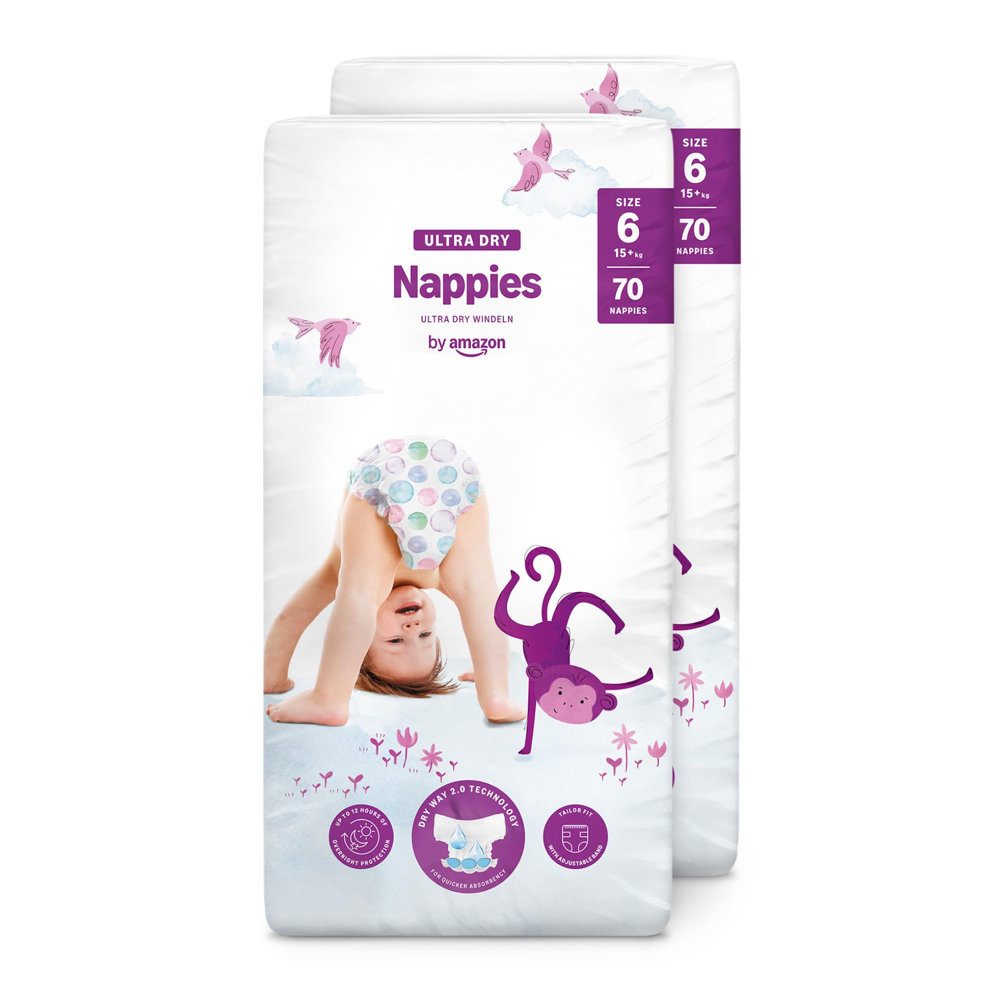 By Amazon Ultra Dry Nappies - Size 6 (15+ kg) - With channels- 140 Units (2 packs x 70) (Previously a Mama Bear Brand, Same Product)