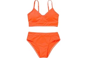 Milumia Girl's Cute Two Piece Swimsuit V Neck Spaghetti Strap Wireless Bikini Set