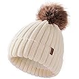 FURTALK Kids Winter Hat Toddler Knitted Pom Beanie Hat Cotton Lined Faux Fur Pom Pom Cap Baby Girls Boys Beanies