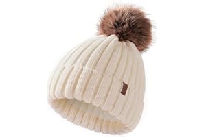 FURTALK Kids Winter Hat Toddler Knitted Beanie with Faux Fur Pom Poms for Baby Girls Boys