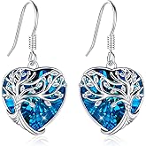 Dangle Earrings Sterling Silver Moonstone/Turquoise/CZ/Crystal Earrings for Women Tree of Life Animal Filigree Leverback Earrings Jewelry Gifts