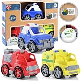 PLAY 3 in 1 Emergency Vehicle Toy Set for Kids, Recycled Bioplastic | USDA Certified No BPA/Phthalate/PVC, Rescue Vehicle with Fire Truck, Police Car &amp; Ambulance Toy, Car Toys Gift for Boys