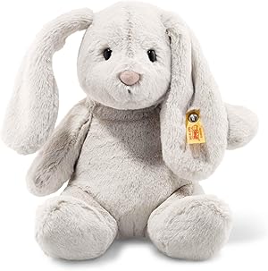 Steiff Hoppie Hase mit Schlappohren 28 cm hellgrau, Plüschtier, Soft Cuddly Friends, flauschiges Stofftier zum Kuscheln und Spielen, Kuscheltier für Mädchen und Jungen, waschmaschinenfest