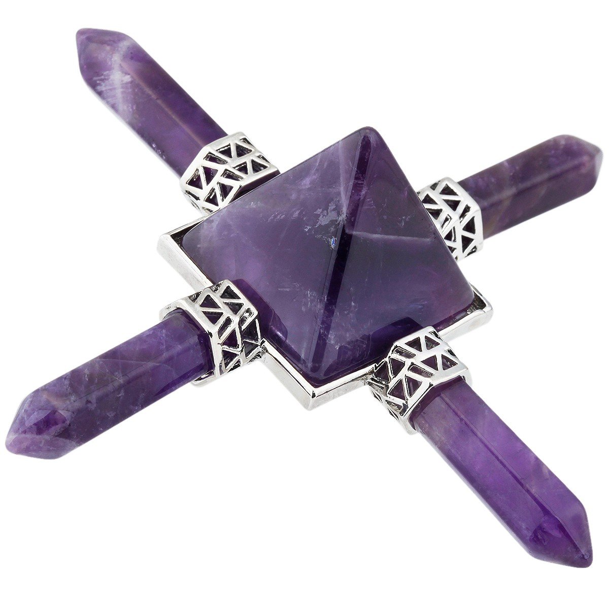 mookaitedecor Natural Amethyst Healing Crystal Pyramid Energy with 4 Stone Points Wands for Reiki Meditation Protection and Spiritual Decoration