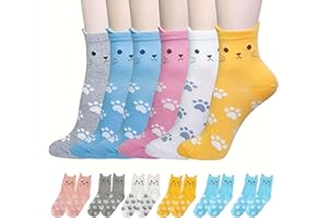 ZHYUAN 6 Pairs Women's Cat Socks,Cute Animal Socks,Cute Cat Socks for Women,Stuffers for Women Cute Cat Socks,Cute Cat Socks 