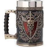 Veronese Design 6.25 Inch 0.5 L Winged Sword And Shield Skull Crest Beer Stein Stainless Steel Tumbler Antique Bronze Finish Sculpture Cup