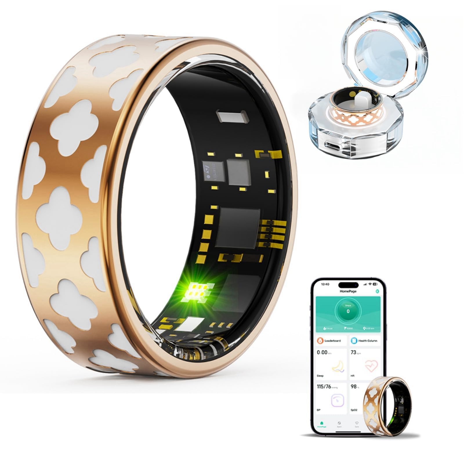 HPLSZCN スマートリング ヘルストラッカーリング 心拍数 睡眠トラッキング フィットネスモード サブスクリプションなし IP68防水 男女兼用 (ローズゴールド、7#)商品画像