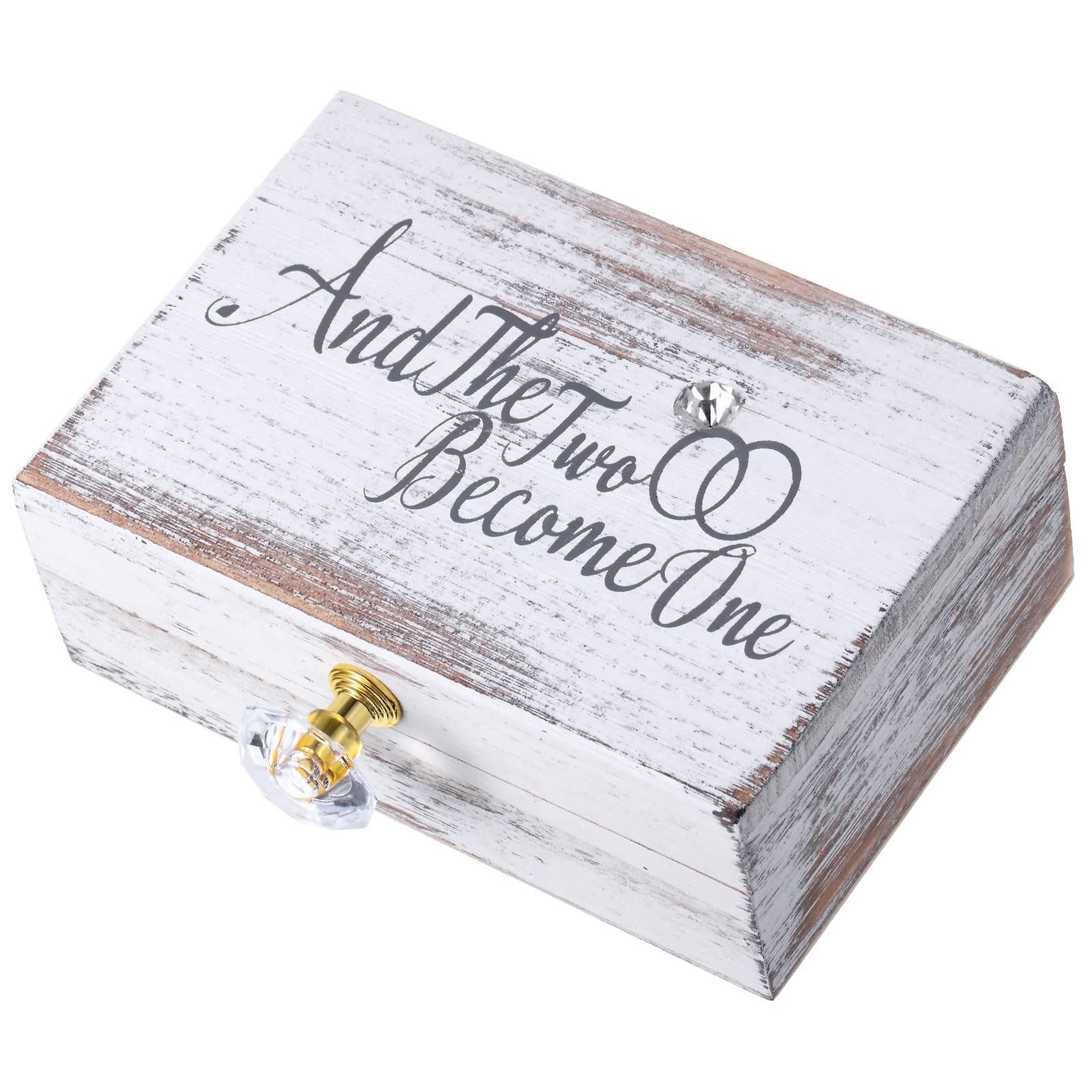 Hicarer Wedding Ring Bearer Box and The Two Become One Mr. and Mrs. Diamond Ring Box Holder Elegant Wedding Gift, 5W x 6D x 2H(Vintage White)