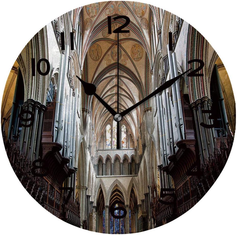 AmaUncle Round Wall Clock Beautiful Church Interior 10 inch