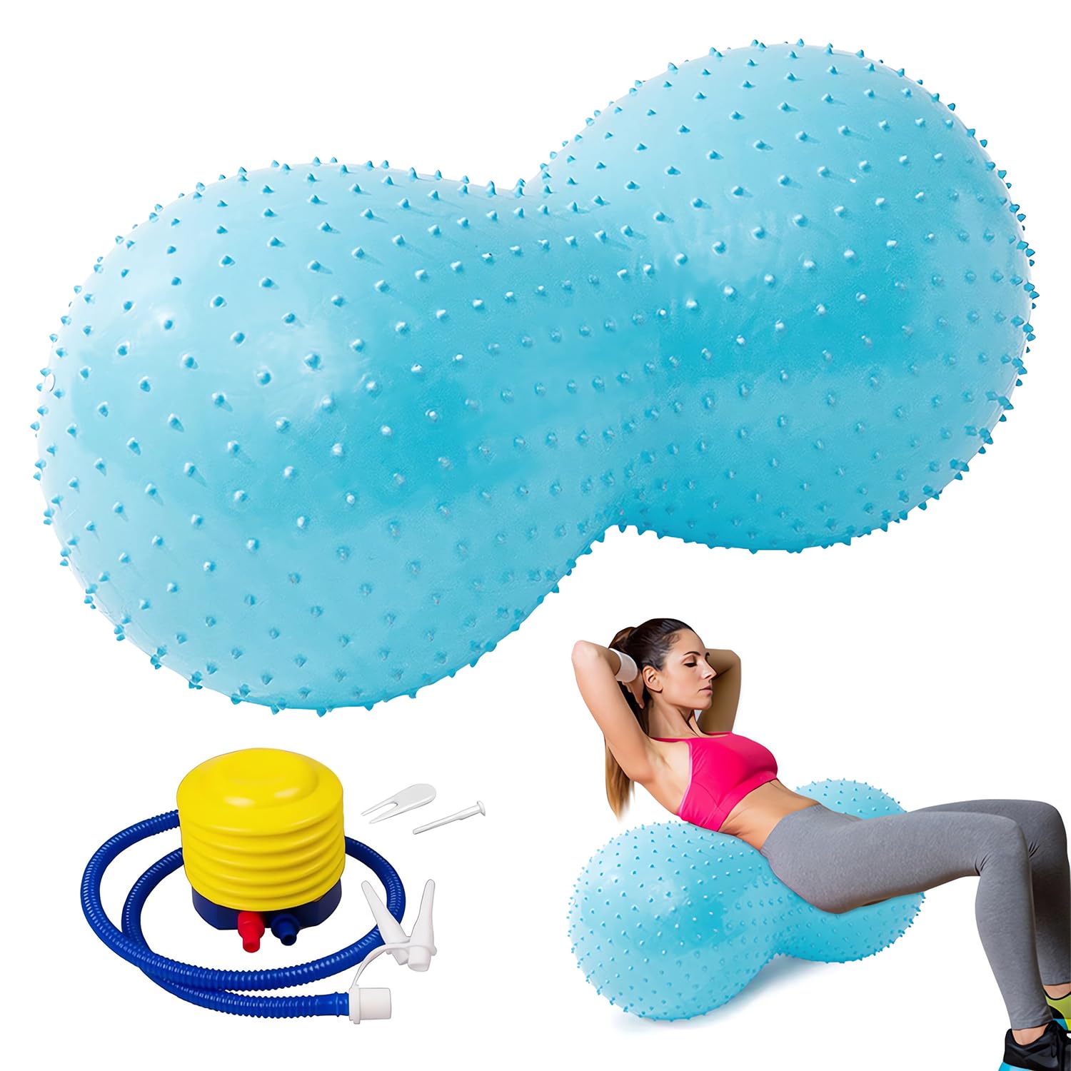 DAJASD Peanut Shape Ball, 90x45CM Anti-Burst Sensory Peanut Ball with Pump for Adults, Thickened Peanut Shape Exercise Ball for Yoga, Pilates, Pregnancy, Core Training & Physical Therapy - Blue