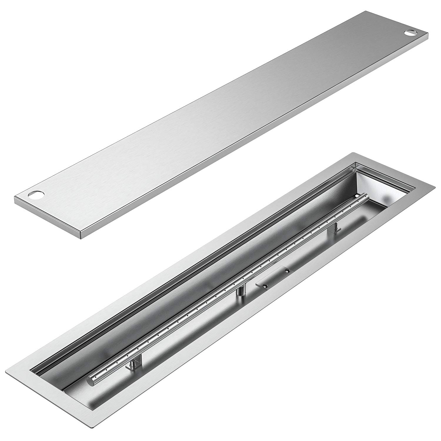 Skyflame Linear Stainless Steel Drop-in Fire Pit Pan and Burner with Burner Cover, 42 by 6-Inch