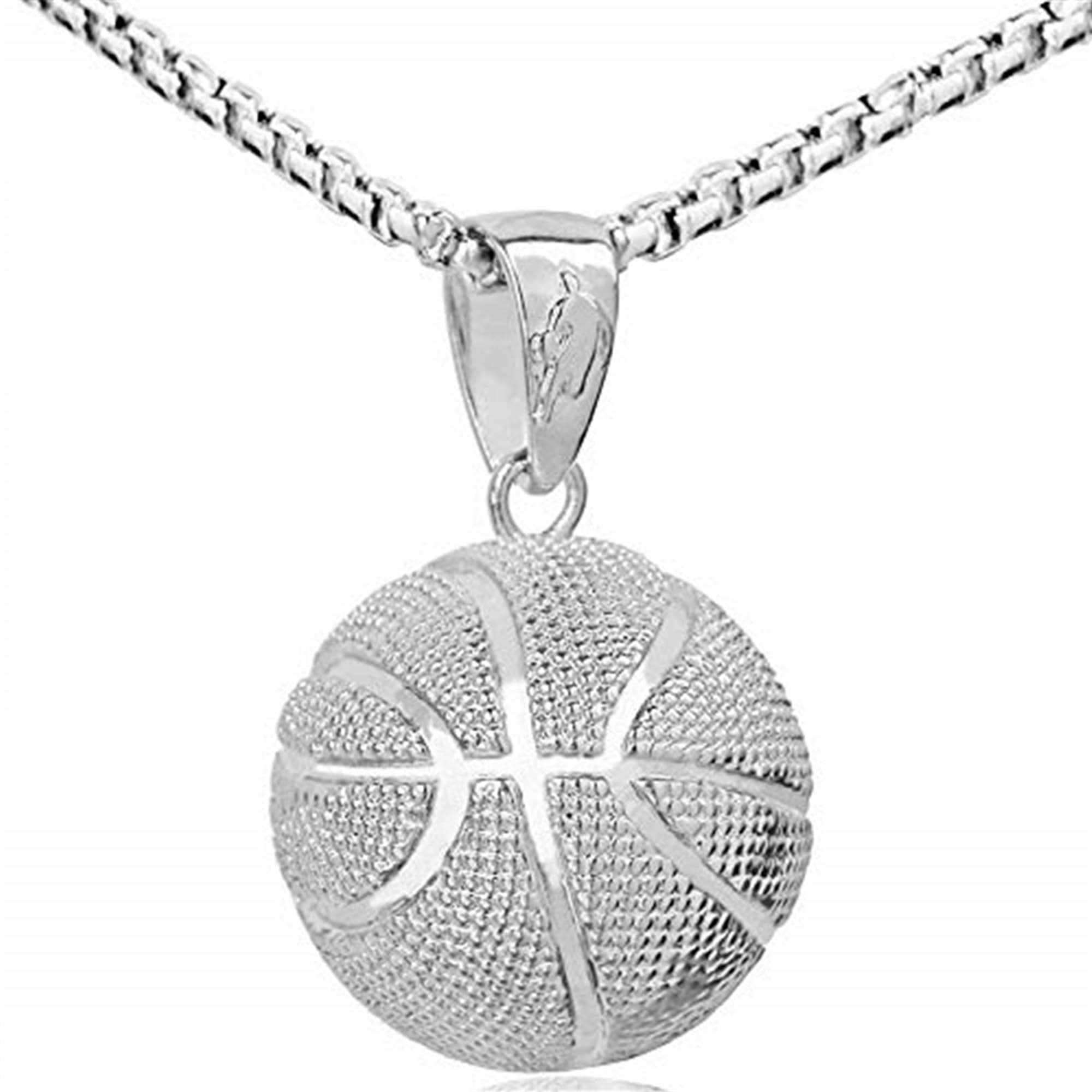 AILUOR Fashion Basketball Pendant Necklace Stainless Steel Chain Hip Hop Sports Necklace Fitness Jewelry (Silver)