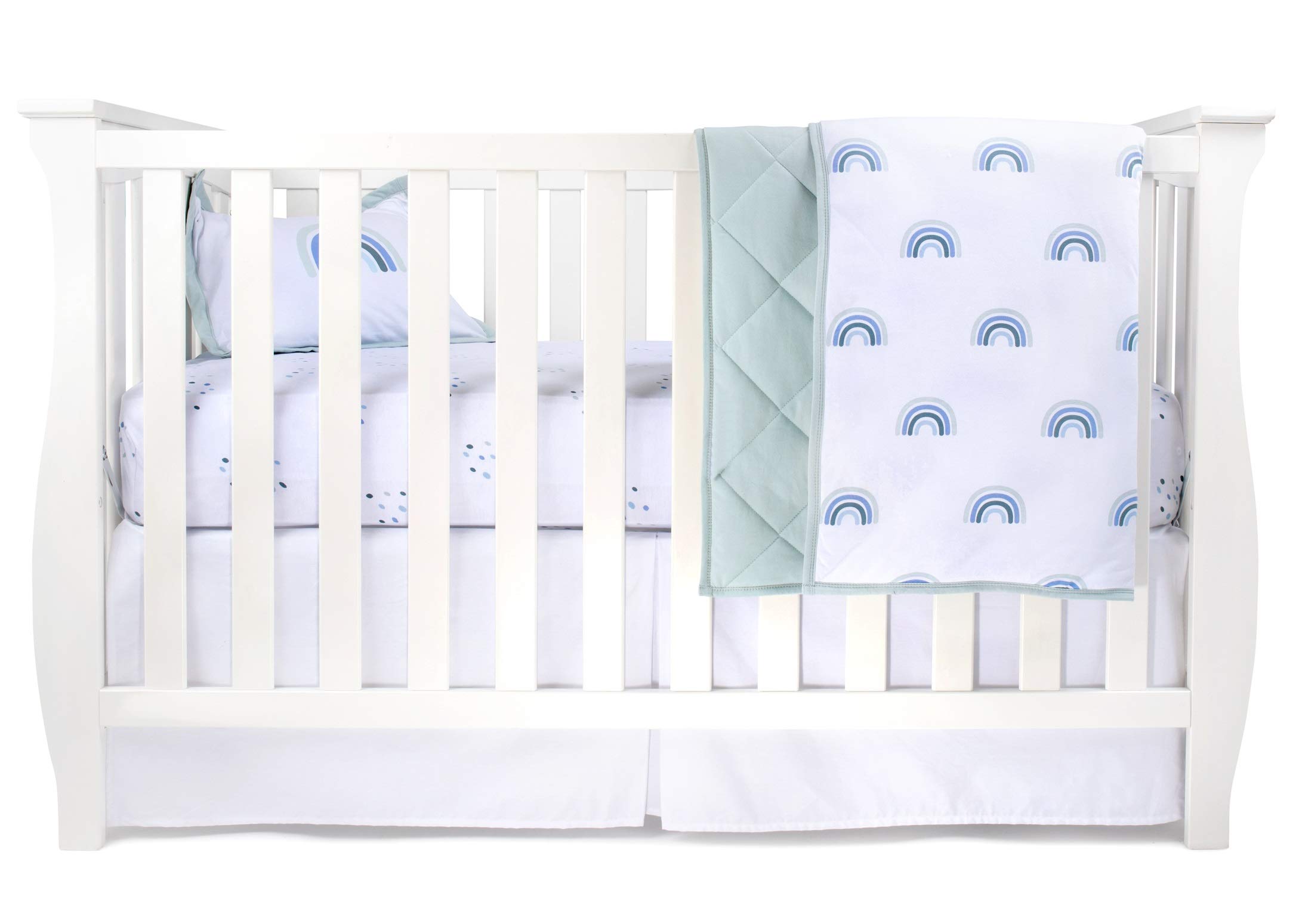 Ely's & Co. Baby Crib Bedding Sets for Boys and Girls — 4 Piece Set Includes Crib Sheet, Quilted Blanket, Crib Skirt, and Decorative Toddler (Blue Rainbow, 4 Piece)