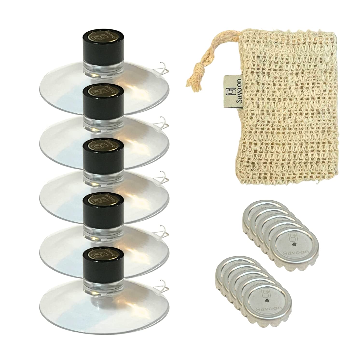 Set of 5 Magnetic Soap Dishes | Black | Suction Cup | No Drilling | Stainless Steel | Attaches to All Surfaces | Bathroom Accessory, Ideal for Kitchen