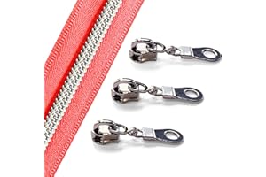 Sawoake Red Nylon Coil Zipper With Silver Teeth, 10 Yards Bulk Replacement Zipper (#5 Length, 20PCS Sliders) For DIY Bags