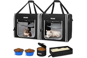 Petskd Portable Double Cat Carrier with Litter Box for Multiple Cats 2in1 Car Travel Carriers 36x17x17in Dual Large Cat Carrier with Safety Locking Zippers for Long Distance Travel
