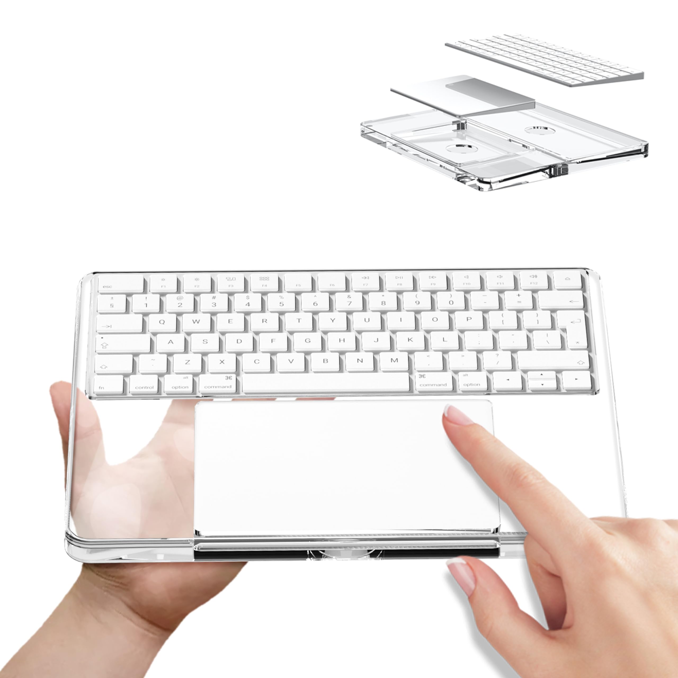 Photo 1 of Transparent Acrylic Keyboard Stand and touchpad Tray pad Suitable for Second and Third Generation Apple Magic Keyboards and Apple Magic touchpads, Comfortable to Relieve Wrist Pain Hand Rest