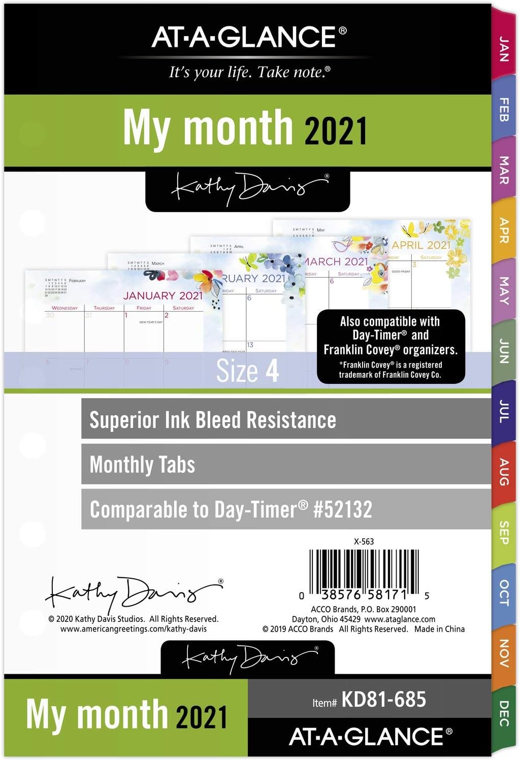 2021 Monthly Planner Refill by AT-A-GLANCE, 52132 DAY-TIMER, 5-1/2" x 8-1/2", Size 4, Kathy Davis (KD81-685-21)
