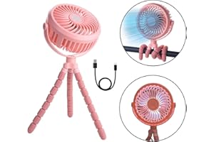 AYL Portable Fan Rechargeable Battery Operated, Small Stroller Fan with Lights, Clip On Fan, Handheld Cooling Mini Fan for Travel, Car Seat, Camping, Bedroom (Pink)