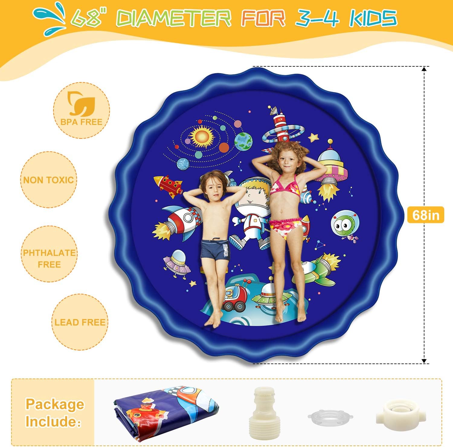 Splash Pad Sprinkler for Kids, 68'' Kids Toys Sprinklers for Outside Backyard 3-in-1 Water Toys Gifts Baby Kiddie Pools Outdoor Games Play Mat Water Sprinkler for Toddlers Kids Stocking Stuffers: Toys & Games