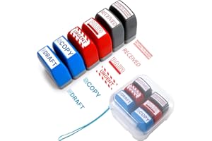 Self Inking Stamp Set 6 Pack - Red & Blue Ink for Business Documents | Pre-Inked Office Stamps (Paid, Copy, Urgent, Draft) | 