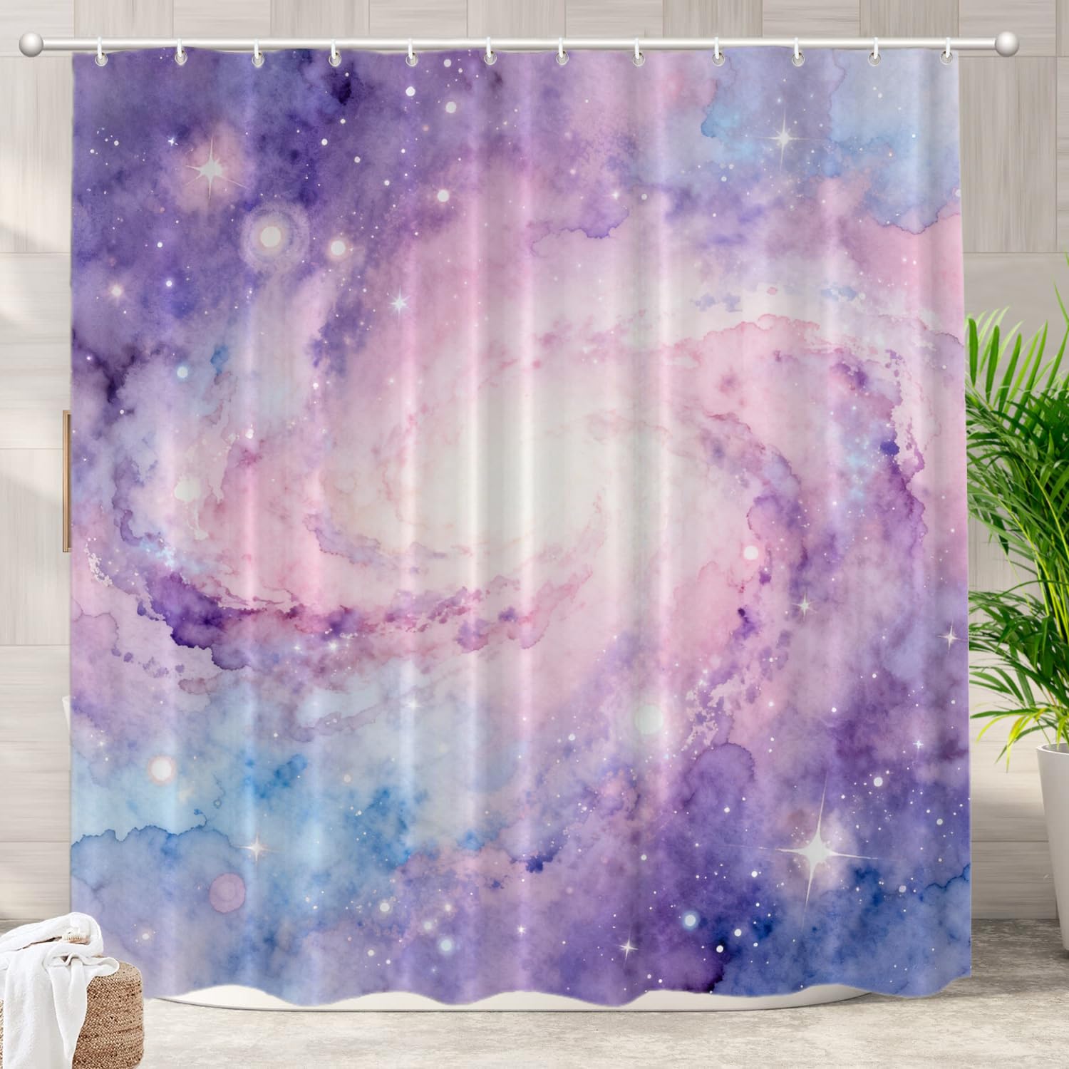 Batmerry Galaxy Pink Purple Decorative Shower Curtain, Pink Pastel Unicorn Marble Galaxy Print seamless Pattern in Cute Long Wide with Rust Proof Grommets for Bathroom Waterproof Washable — image 1