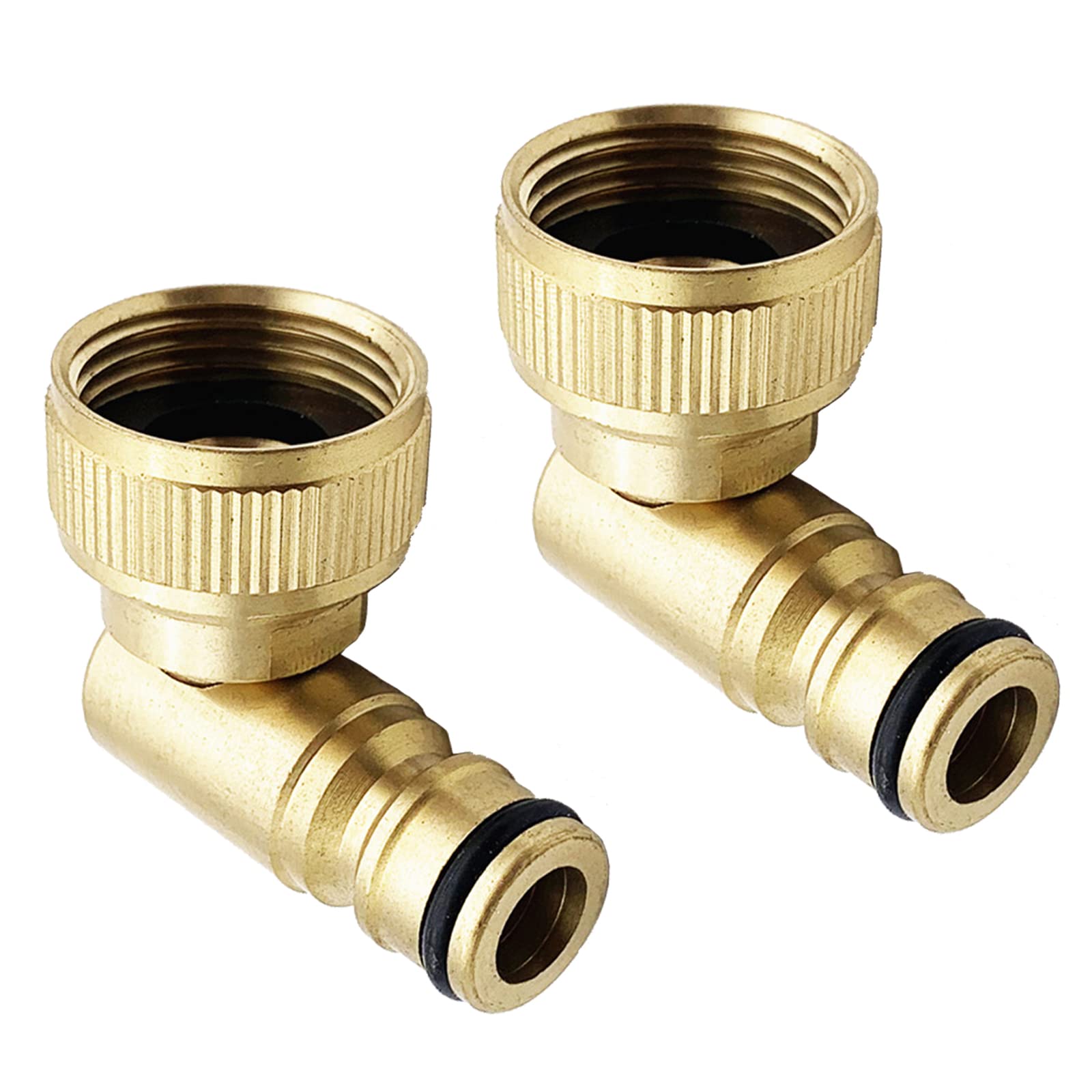Tesmotor 2Pcs Angled Tap Connector, Plug System 3/4 Inch Internal Thread (26.5 mm / G3/4 Inch) Brass Hose Adapter