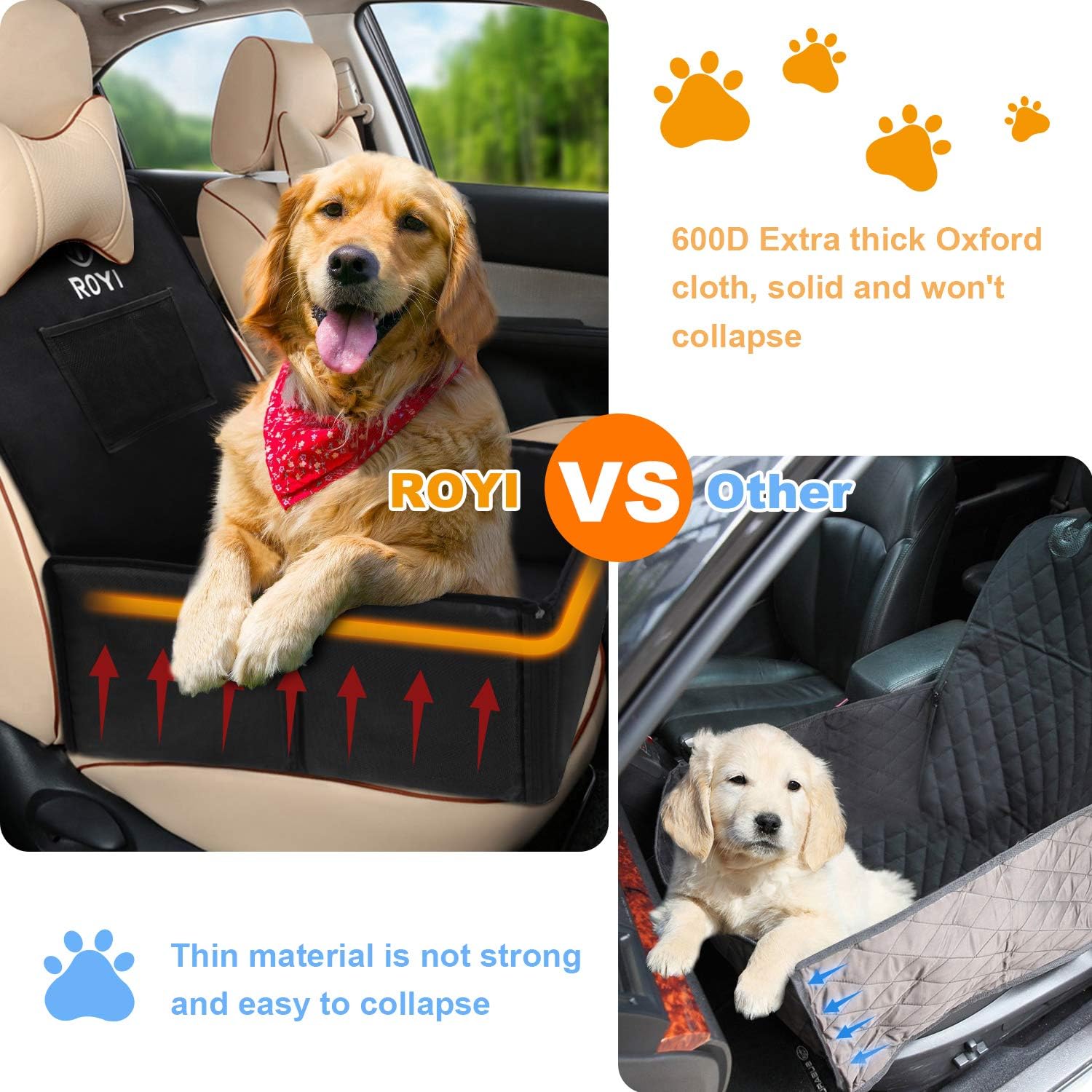 Popolic Dog Car Seat with Seat Belt, 3in1 Dog Booster Seat Cover