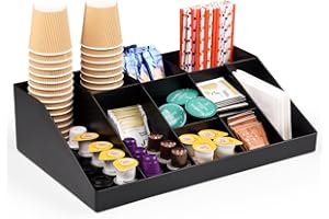 SZQINJI Coffee Condiment Organizer Holder 10-Compartment Break Room Coffee Condiment Caddy Cup Storage Holder Black