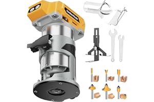 Cordless Router Tool, Max 28000PRM Brushless Motor Wood Router with 6 Variable Speeds, Aluminum Base (Yellow for De-Walt Batt