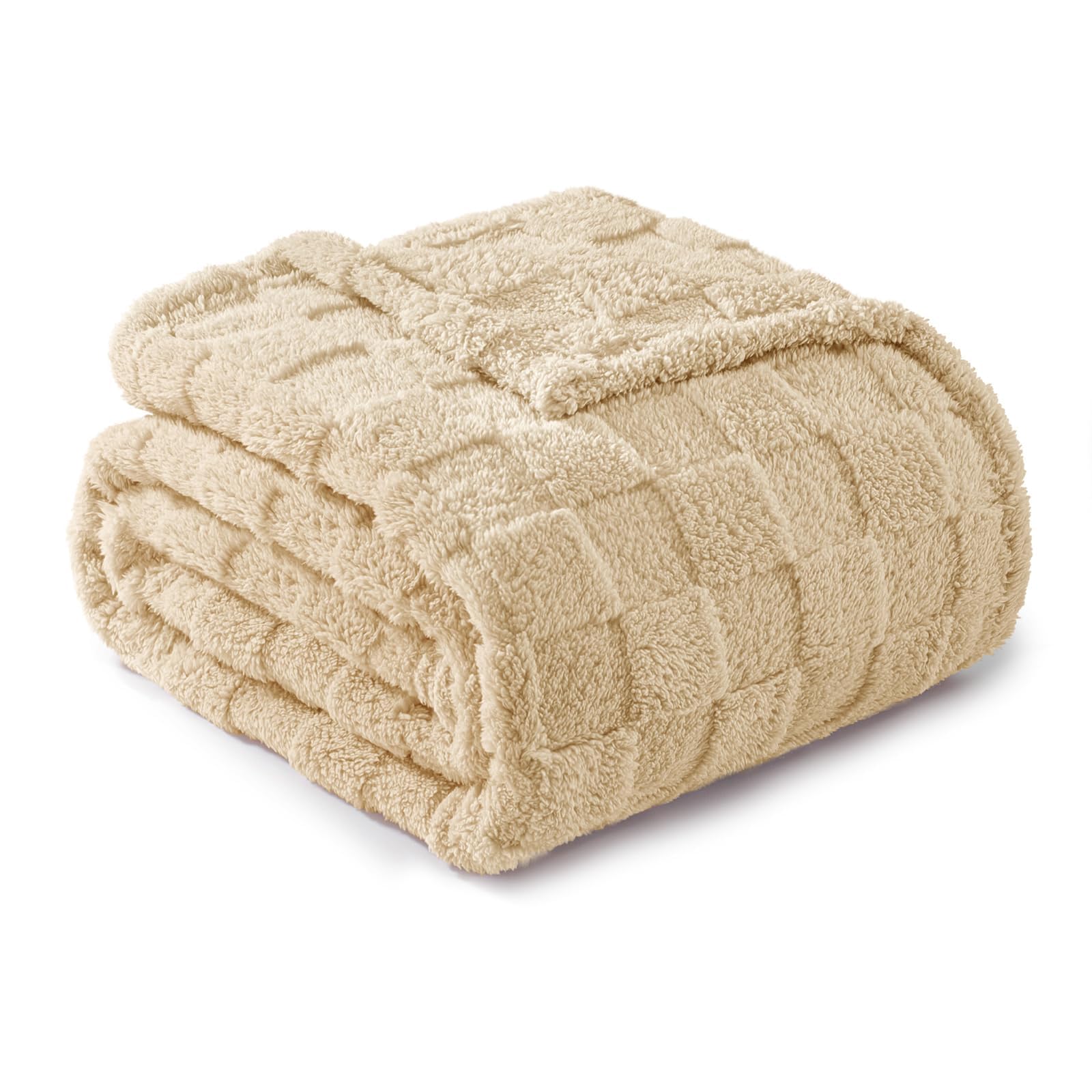 Exclusivo Mezcla Fleece Throw Blanket for Couch,Super Soft and Warm Lightweight Checkered Pattern Blankets for All Seasons, 127x152 CM, Beige