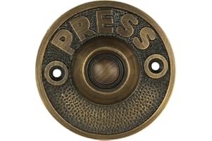 A29 Antique Brass Doorbell Button – 2 1/2" x 2 1/2" – Decorative Vintage Finish Push Button in Brass with Recess Mount – Wired for Two-Wire Chimes, Easy DIY Install, Weather Resistant Outdoor Use