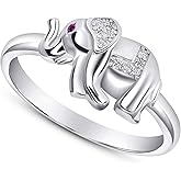 Jewelry by Debbie 925 Sterling Silver Red Eye Cz Lucky Elephant Ring Rhodium Plated Nickel Free