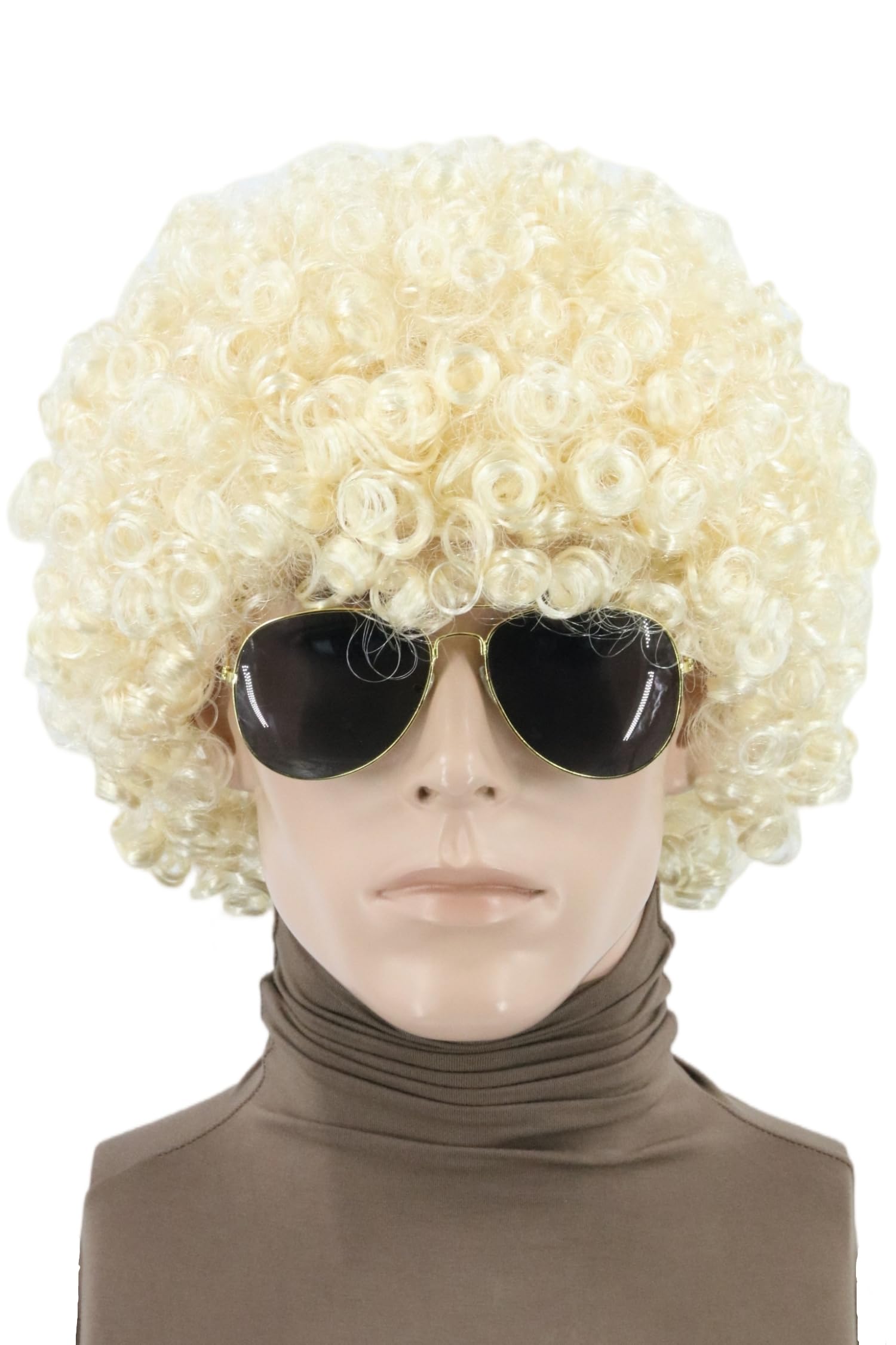 LeMarnia Blonde Short Curly 70's Disco Afro Wig Halloween Costume Party Hippie Wig — image 1