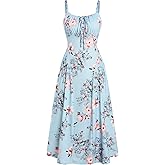 ZAFUL Women Floral Corset Dress Summer Wedding Guest Dresses Flowy A Line Midi Sundress with Pockets