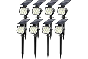 Flaow Solar Spot Lights Outdoor Waterproof IP67, 8 Pack - 50 LED Adjustable Solar Powered Landscape Spotlight with 3 Lighting Modes, Stake Light for Outside Yard Lawn Pathway Tree (Cool White)