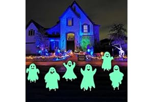 CINIQY Halloween Ghost Yard Stake - Glow in The Dark - 6Pack Halloween Scary Ghost Yard Signs with Stakes for Family Home Front Yard Lawn Garden Halloween Party Decor (Fluorescent Green)