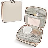 Joyway Travel Makeup Bag, Large Capacity Cosmetic Bags for Women, Waterproof Portable Pouch Open Flat Toiletry Bag Make up Organizer with Divider, Can be fitted with suspenders(White)