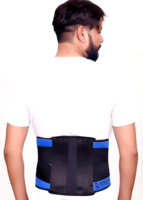 EKTAELITE Rehab Premium Contoured Lumbo Sacral Belt/Lower Back Brace Support/Lumbar Sacro Belt for Back Support and Enhance Back Posture For Men & Women (XXXL, Blue & Black)