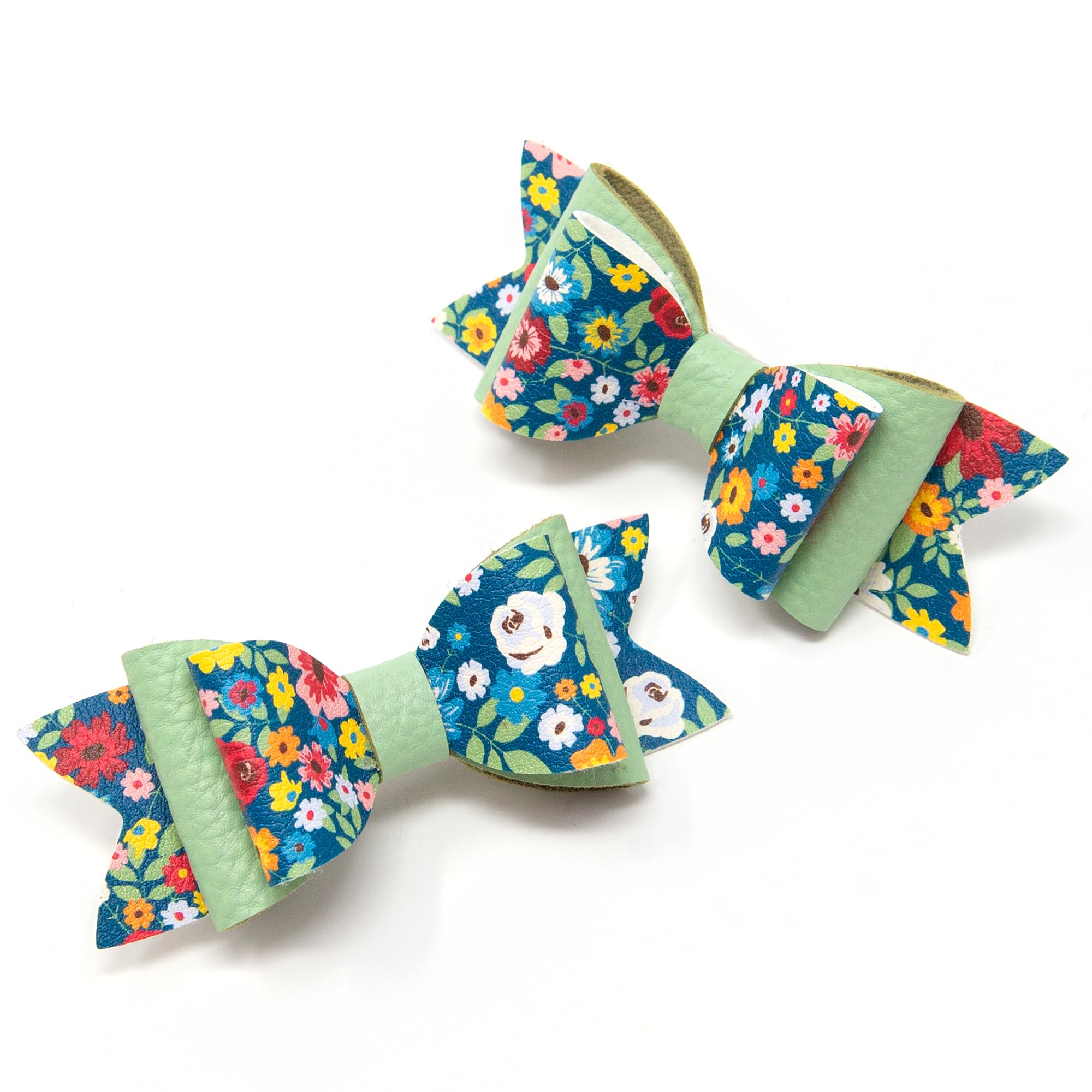 Green Ditsy Floral Print Hair Bows for Girls, Set of 2 Hair Clips, Hair Accessories, Girl's Hair Clip, Made in England by Burton Bows