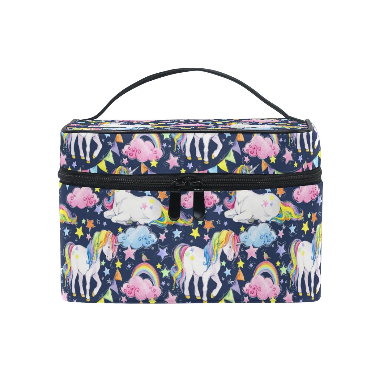 Makeup Bag, Unicorn Rainbow Star Printed Cosmetic Toiletry Storage Large Travel Handle Personalised Pouch with Compartments for Teenage Girl Women Lady
