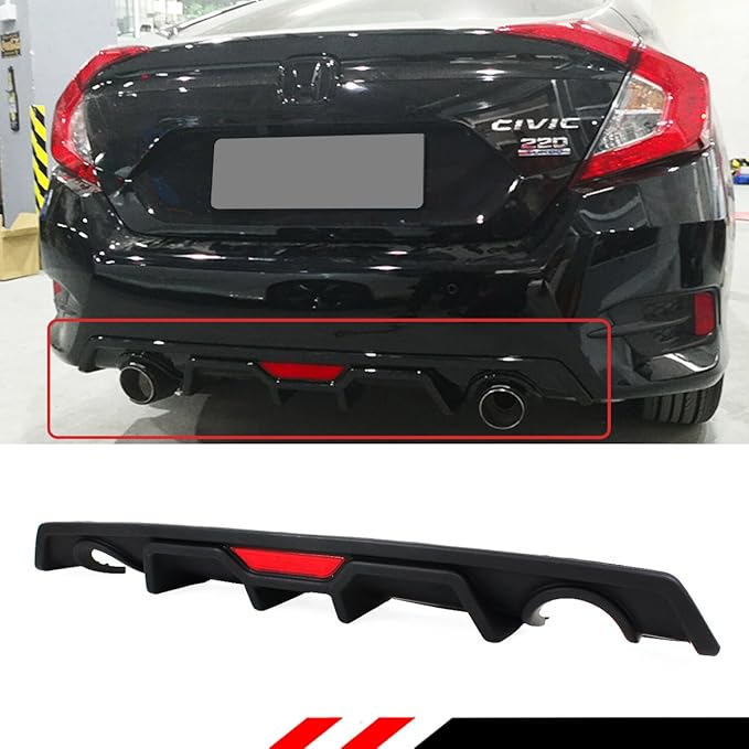Amazon Com Fits For 2016 2018 Honda Civic 4dr Sedan Jdm Rear Bumper Dual Exhaust Diffuser With Red Led 3rd Brake Light Automotive