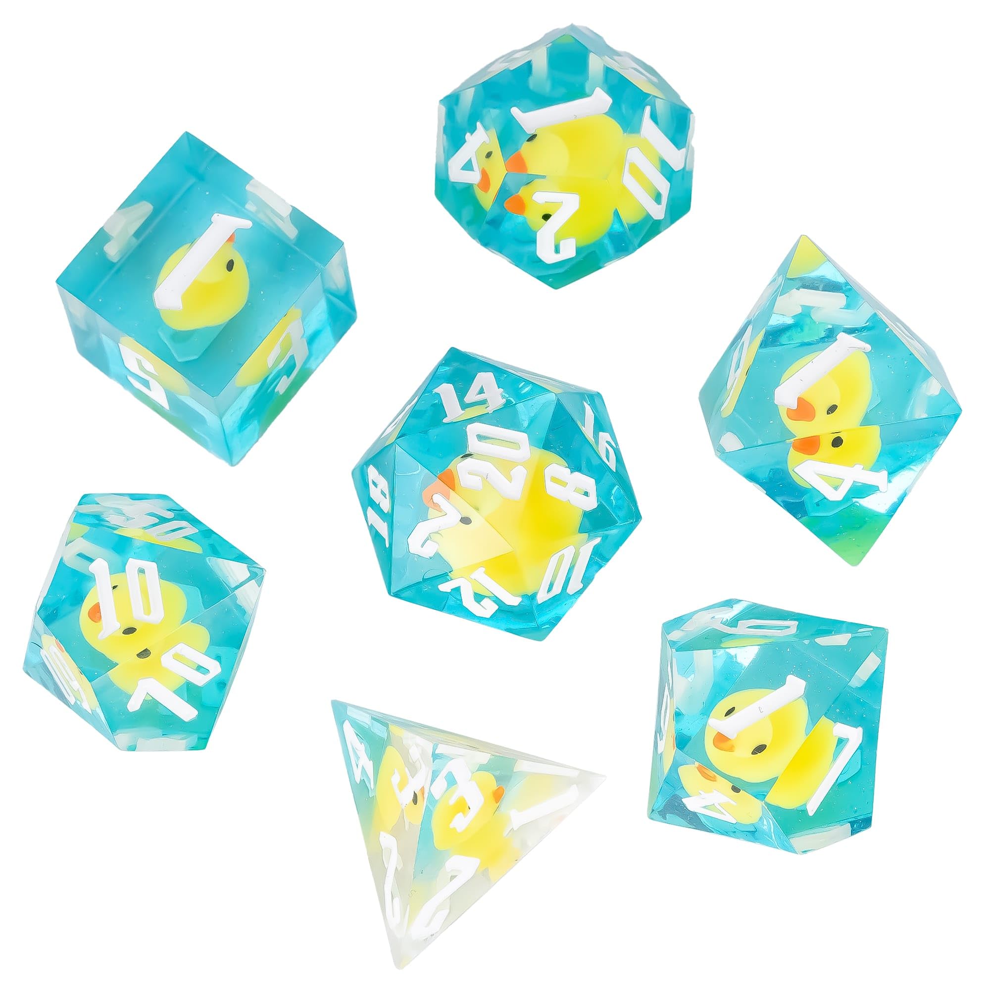 Cusdie 7-Piece Sharp Edges DND Dice Set with Yellow Duck in Elegant Box Perfect for RPG Tabletop Gaming Dungeons and Dragons Role Playing Game