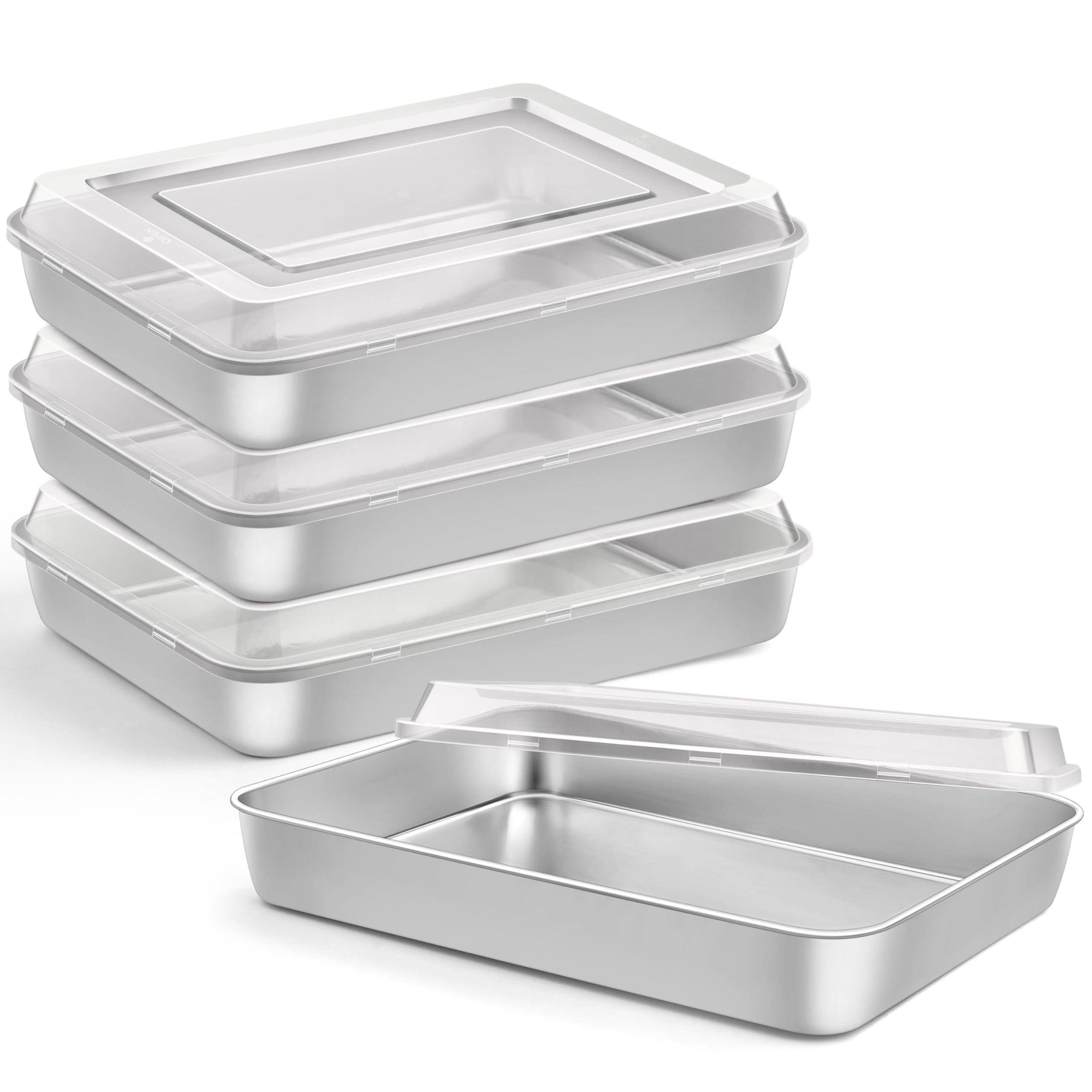 Photo 1 of Onader 9¾ x 12½ x 2 Inch Baking Pans Set, Stainless Steel Retangle Sheet Cake Lasagna Pan with Lid, Deep & Non Toxic, Set of 4
