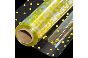 SYOGUA 100ft X 34in Extra Wide Clear Cellophane Wrap with Gold Polka Dots, Transparent Thicker Clear Cellophane Wrapping Paper, Clear Gift Wrap Cellophane Roll for Baskets, Treats, Holiday, Christmas Gifts