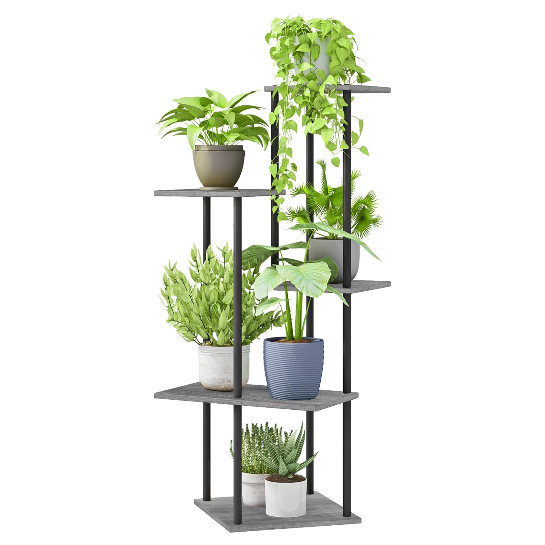 Photo 1 of JEPRECO Plant Stand Indoor 5-Tier Metal Wood Plant Shelf for Multiple Flower Pots Corner Tall Flower Holders for Living Room Balcony Bedroom, Oak Grey