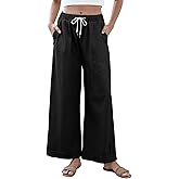 Athlisan Womens Baggy Wide Leg Palazzo Pants Casual Loose Drawstring Elastic Waisted Lounge Trousers with Pockets