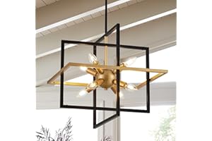 TACDANDM 18.9'' Black Gold 8-Light Sputnik Chandelier Modern Industrial Adjustable Hanging Geometric Pendant Light Fixture for Entryway Foyer Stairway Hallway Bedroom Living Room Kitchen Island